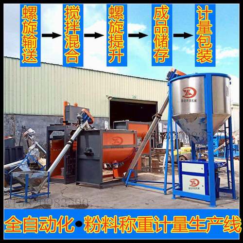 工业滑石粉钛白粉混合搅拌机生产线全自动称重包装一体卧式搅拌机