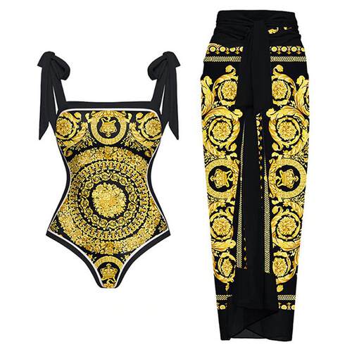 Face printed one-piece swimsuit, women's sunscreen gauze