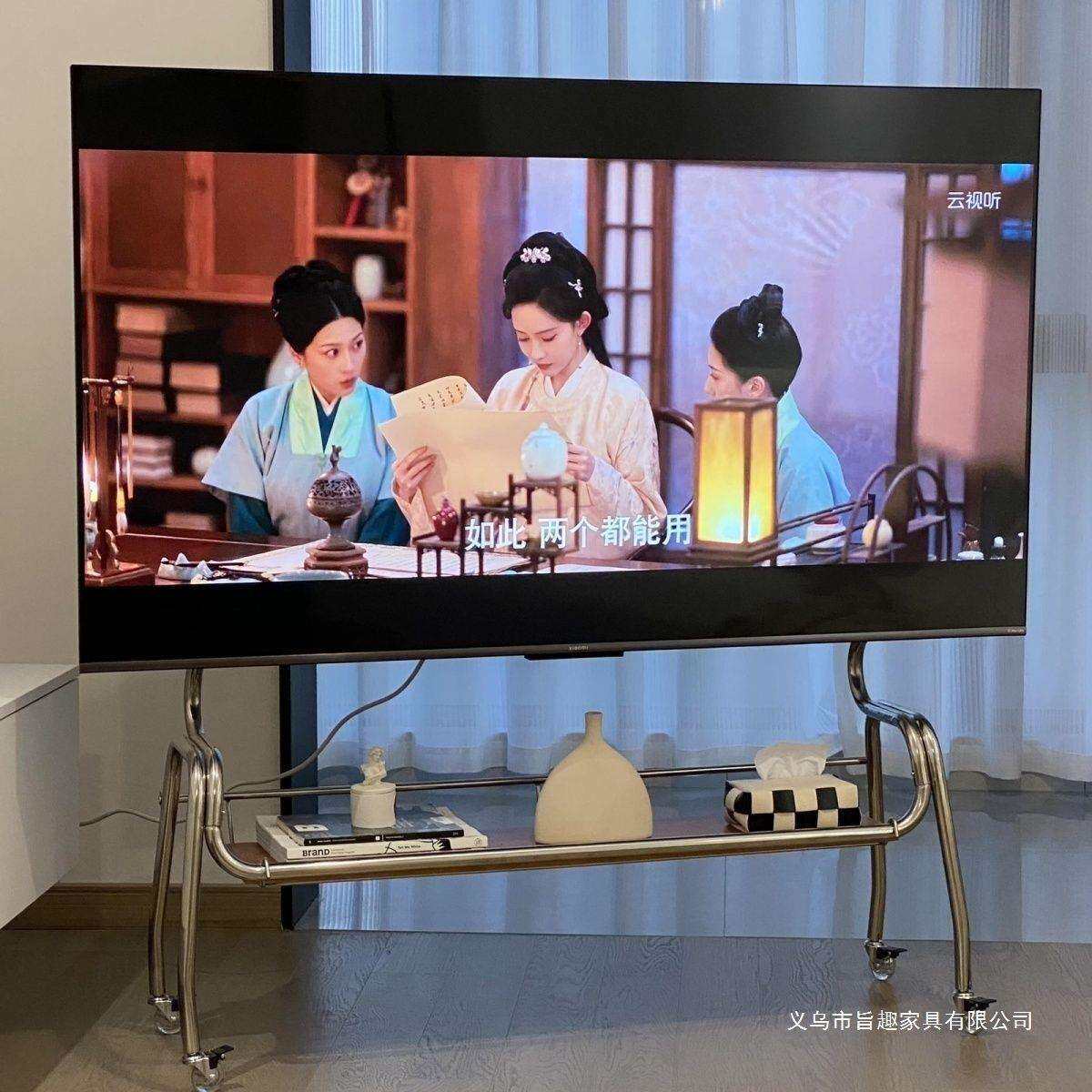 不锈钢电视支架金属带轮可移动客厅家用显示器挂架屏幕32-70寸用