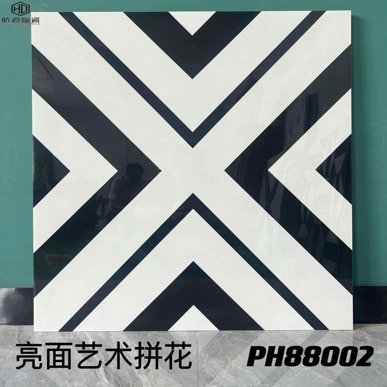简约黑白色拼花砖全抛釉亮面800X800客厅卧室娱乐场所玄关地砖