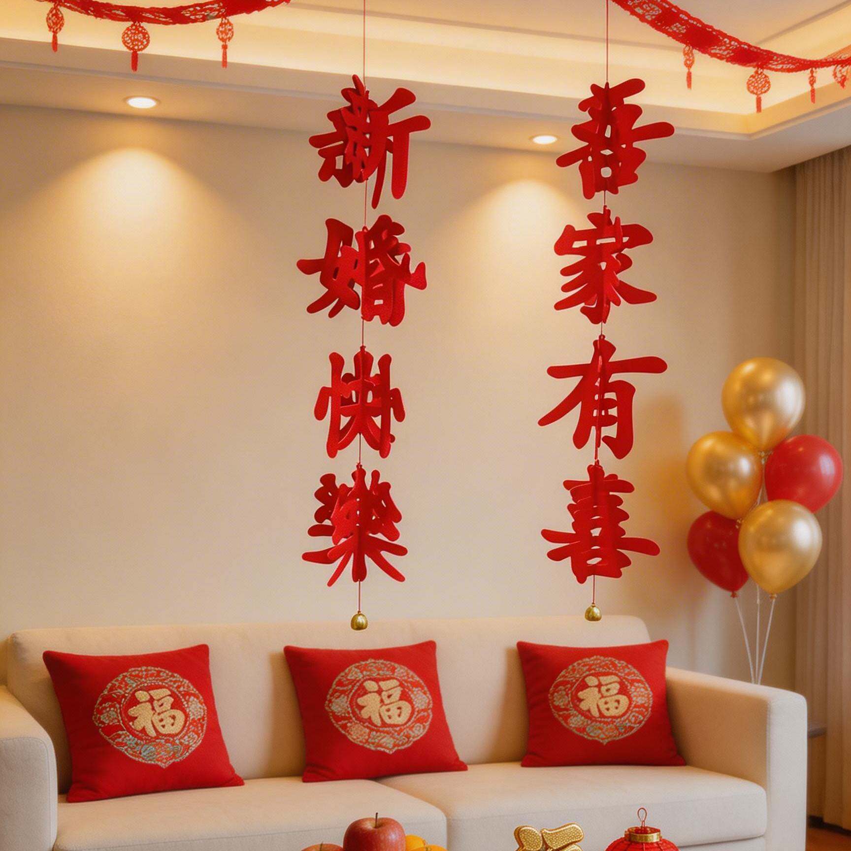 【喜感冲出屏幕】新婚快乐挂件婚房氛围感布置装饰品家用客厅挂饰