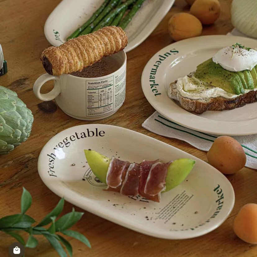 韩国Momur无花果系列陶瓷餐盘高级感复古椭圆西餐盘子ins风