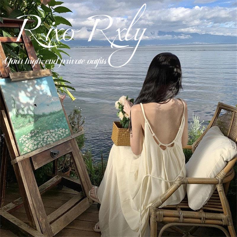 RIXO RXLY海边度假吊带沙滩裙女夏小众设计感宽松慵懒风露背长裙