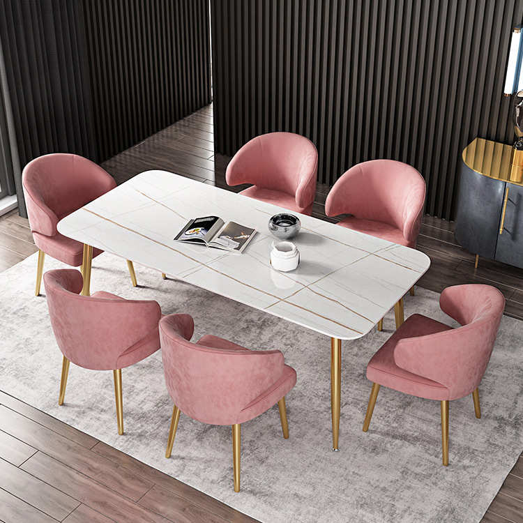 北欧现代岩板餐桌小户型家用客厅饭桌西餐厅纯白色餐桌椅组合