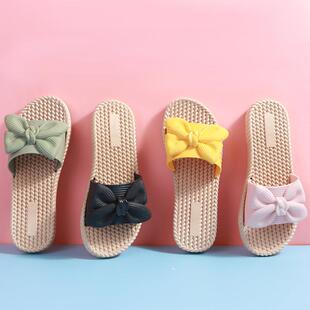 潮流百搭一字平底沙滩鞋 蝴蝶结凉拖鞋 外穿时尚 女士夏季 子 2024新款