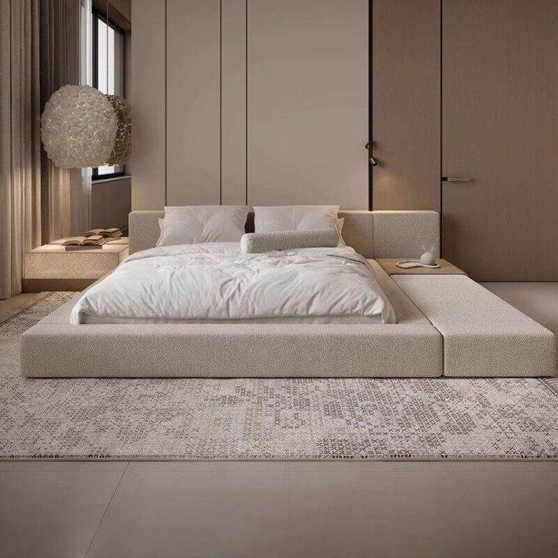 意式极简榻榻米落地矮床羊羔绒布艺床现代简约主卧双人床大床婚床