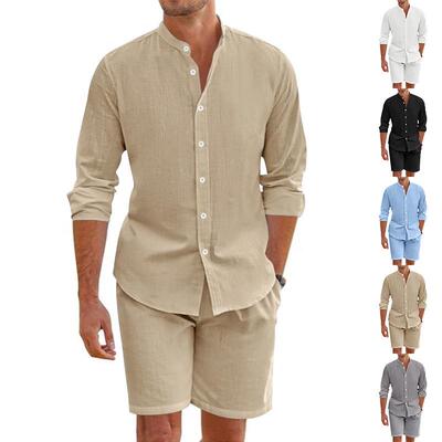 Men Casual Sleeve Shorts Set Made Linen Comfortable Summer