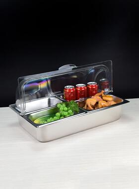 I9EK冰粉配料盒水果捞展示盒多格不锈钢加冰保鲜自助小菜盒子摆摊