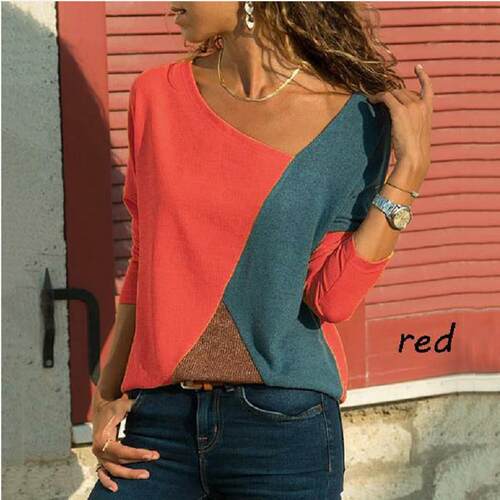 Splicing long sleeved T-shirt women's top