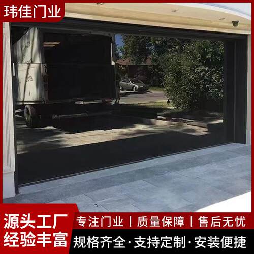 PC玻璃透明上翻车库门高配置电动门专业4S店安装铝合金别墅车库门