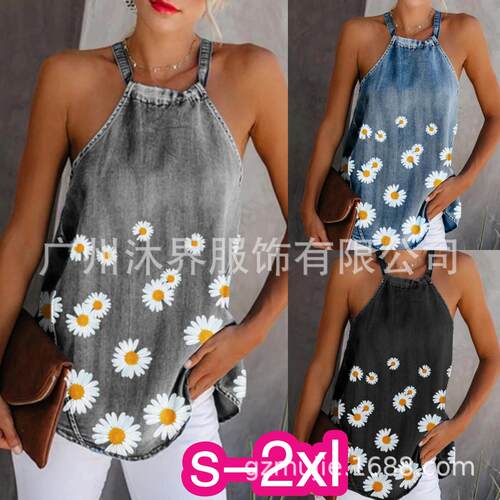 Cowboy Chrysanthemum Printed Strap Sleeveless Small Strap