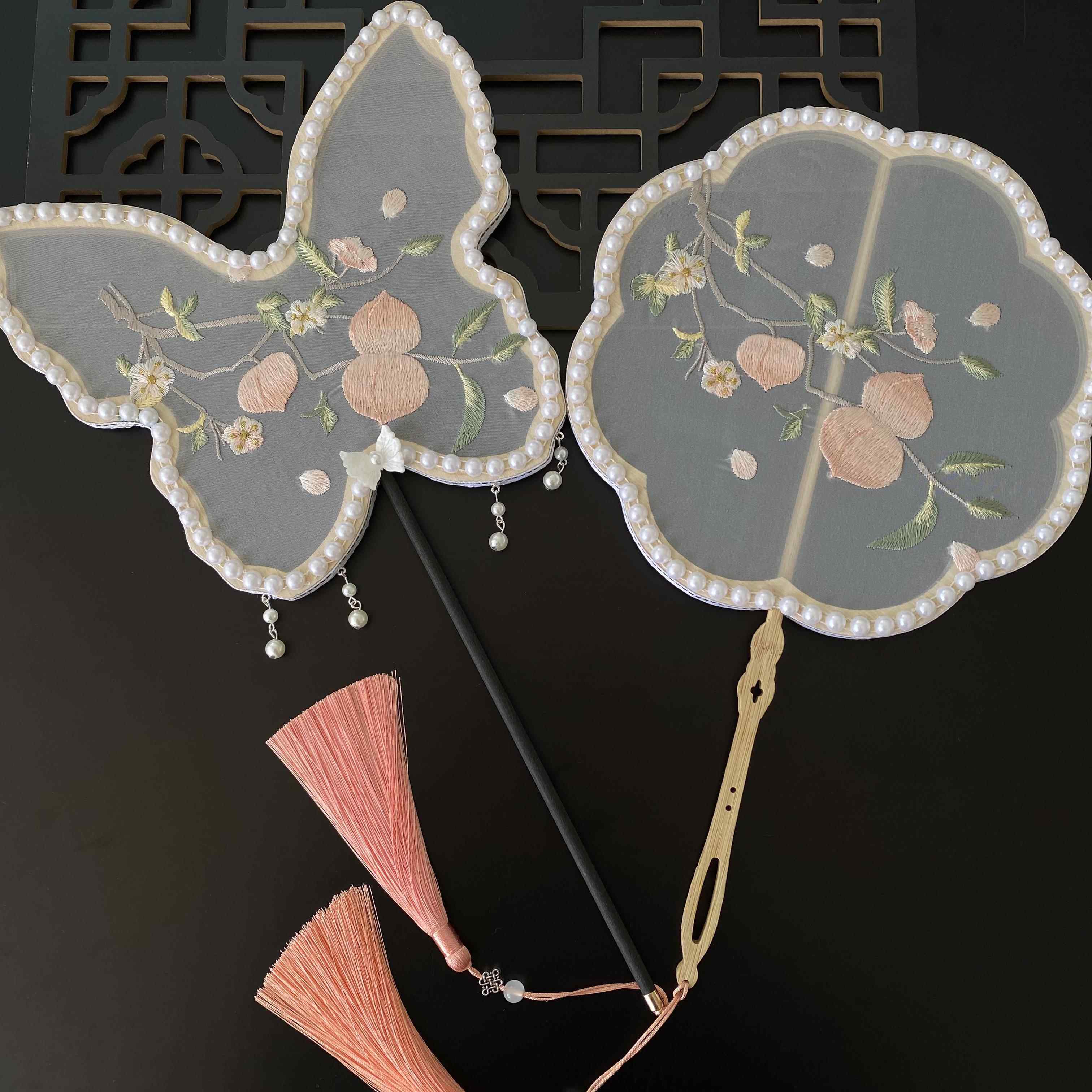 古风绣花团扇搭配汉服成人儿童拍照走秀跳舞扇宫扇中国风古典扇子