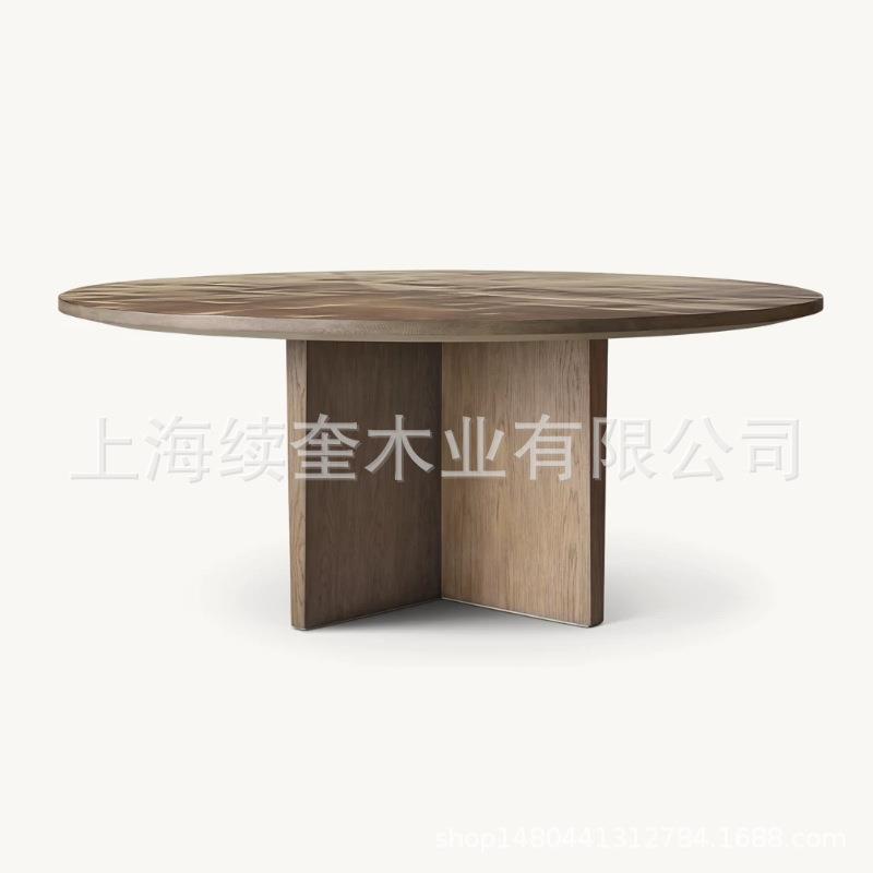 工厂外贸出口RH圆形实木餐桌餐椅组合餐厅家具别墅亚马逊