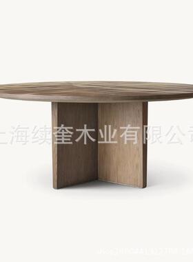 工厂外贸出口RH圆形实木餐桌餐椅组合餐厅家具别墅亚马逊
