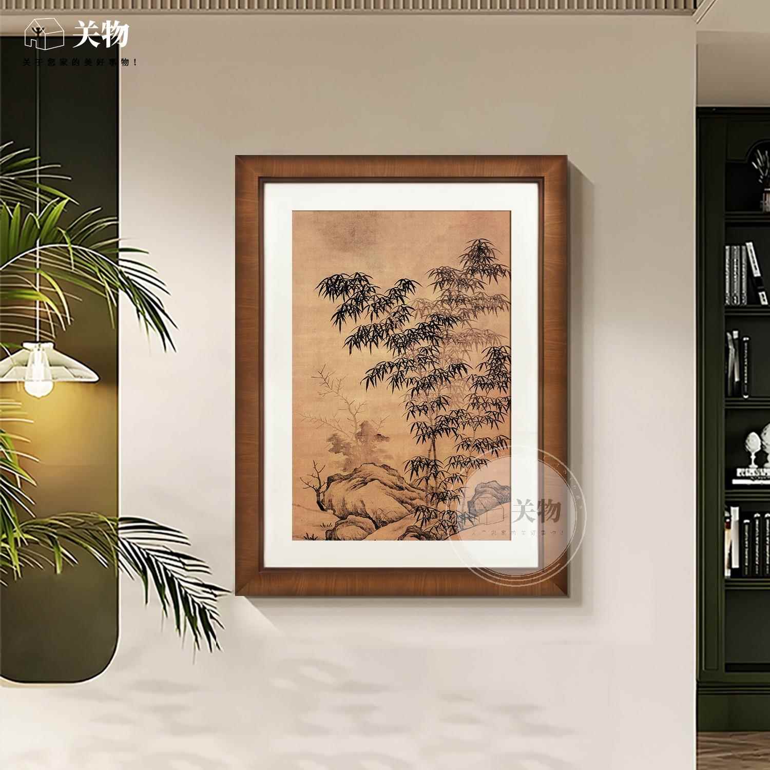 中风墨竹玄关手绘客油画中式复古风装饰画新厅中000001QA式沙发竖