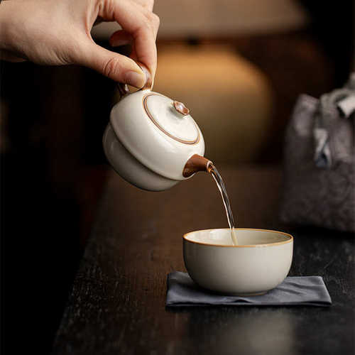 米黄汝窑收纳包旅行茶具便携式户外快客杯一壶一杯陶瓷泡茶壶套装
