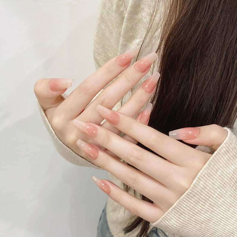 手工美甲穿戴甲贴片纯欲风显白水蜜桃腮红穿戴式美甲贴片