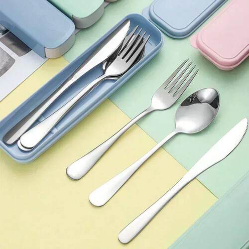 Portable Stainless Steel Cutlery Suit with Storage Box Chops