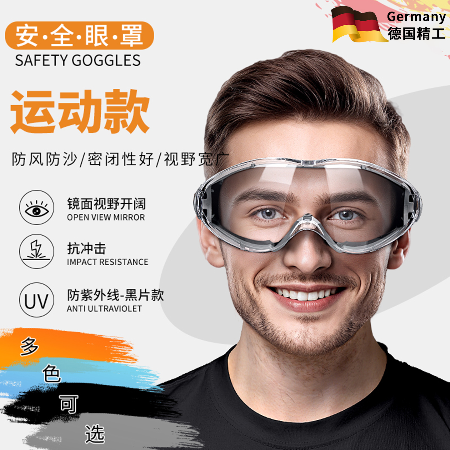 德国护目镜防灰尘不起雾防风镜劳保防飞溅防风沙工业切割防尘防雾