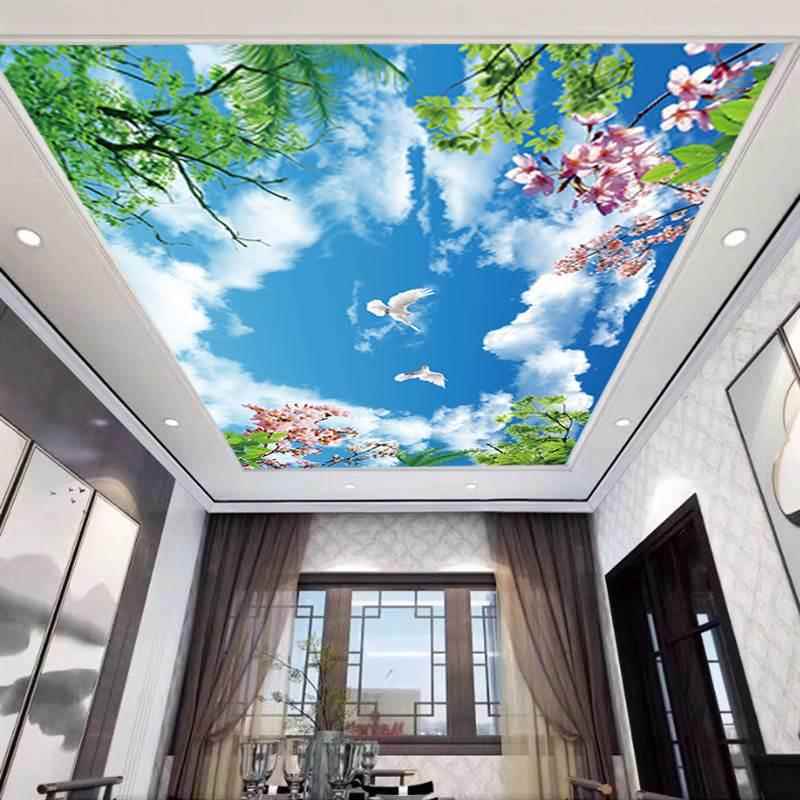吊顶天花板墙贴蓝天白云壁画天空棚顶遮丑贴纸客厅背景墙墙贴画