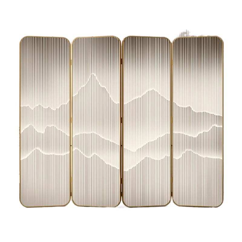 新中式现代酒店遮挡移动折叠折屏轻奢圆弧角金属屏风入户隔断客厅