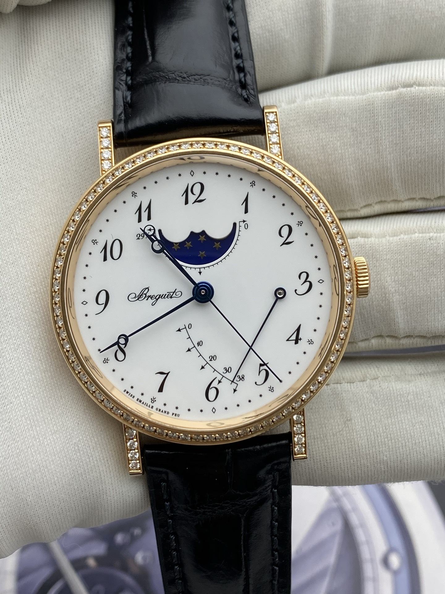 [9.8新]宝玑经典系列手表玫瑰金原钻月相自动机械男表7788BR