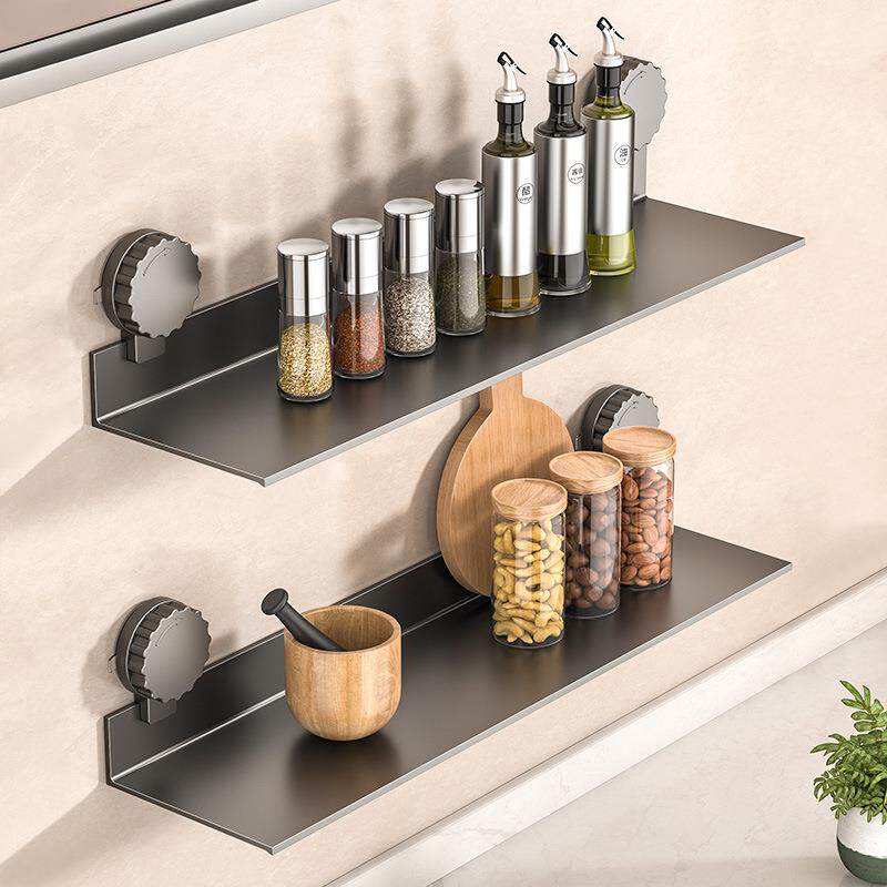 吸盘厨房置物架一字长条板免打孔调料品架卫生间墙上隔板收纳