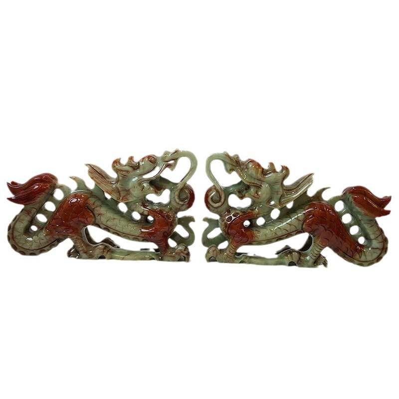 钰程本命年玉器  28厘米如意青龙戏珠岫玉石摆件补青龙位办公室