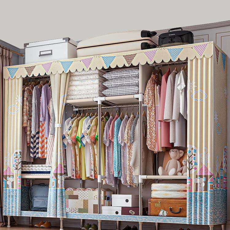 简易衣柜现代简约布衣柜钢管加粗加固出租房用家用卧室收纳挂柜子