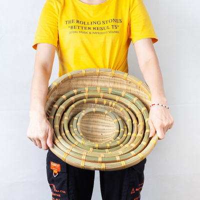 竹编制品家用编织收纳筺圆形竹青簸箕农家厨房洗菜采摘竹篮子箩筐