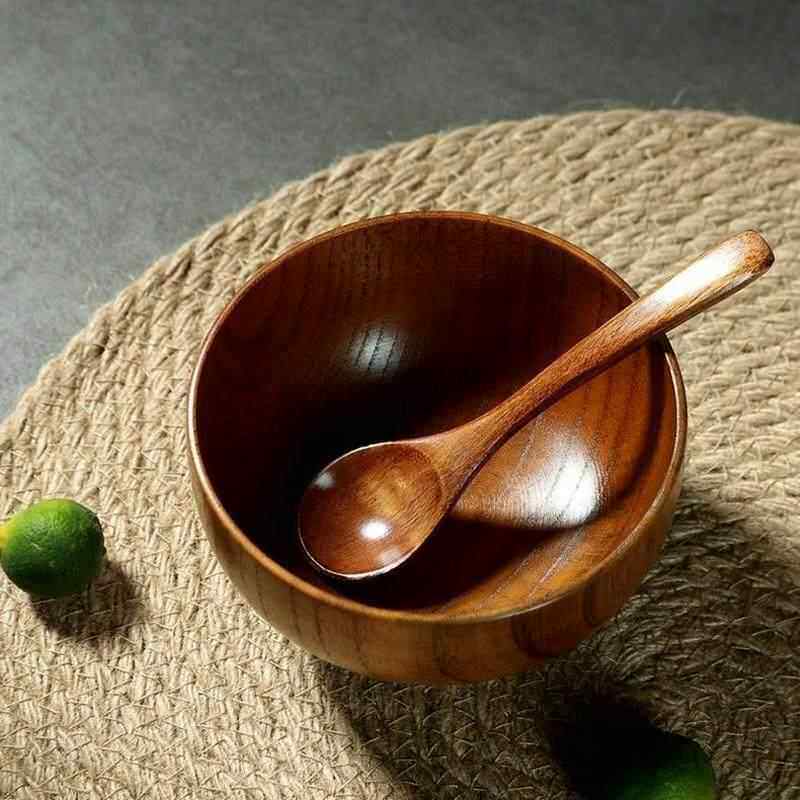 日式酸枣木碗儿童成人米饭木头碗木质大号纯手工家用餐具套组