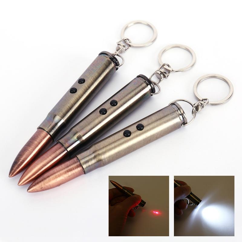 子弹头钥匙扣LED雷射红光手电筒红外线铝合金便携式应急照明手电