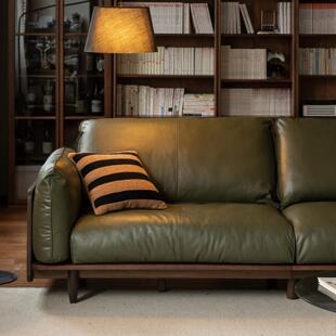 全实木沙发现代简单橡木真皮沙发斯堪的纳维亚客厅家原木直排织物