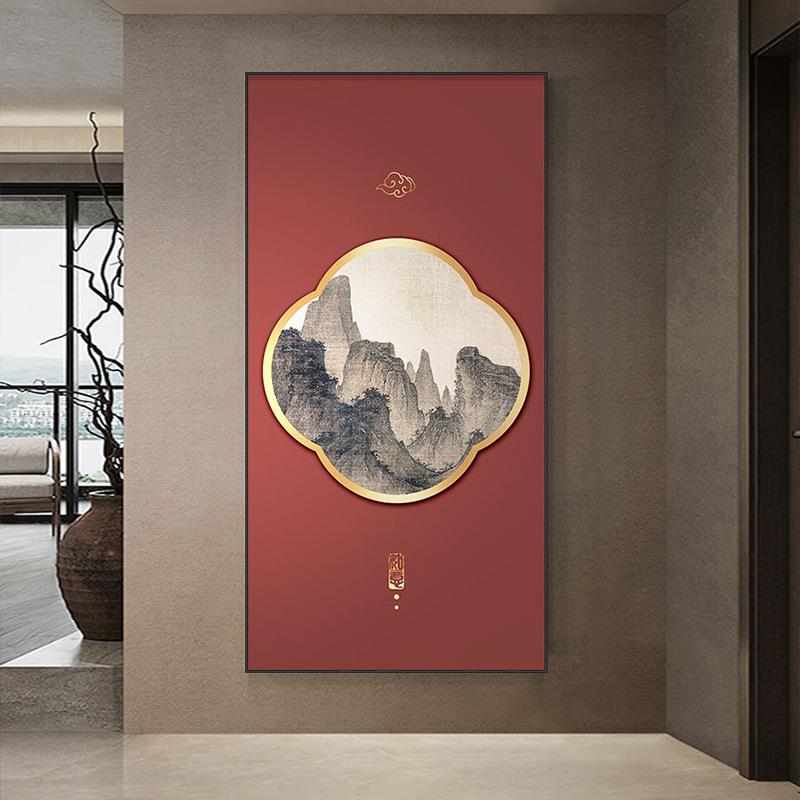 新中式入户关装饰酒画AKO玄大气水画水墨画店走廊过山道壁画楼梯图片