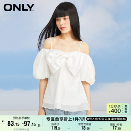 ONLY奥莱夏季甜美压花蝴蝶结一字肩吊带雪纺衫女