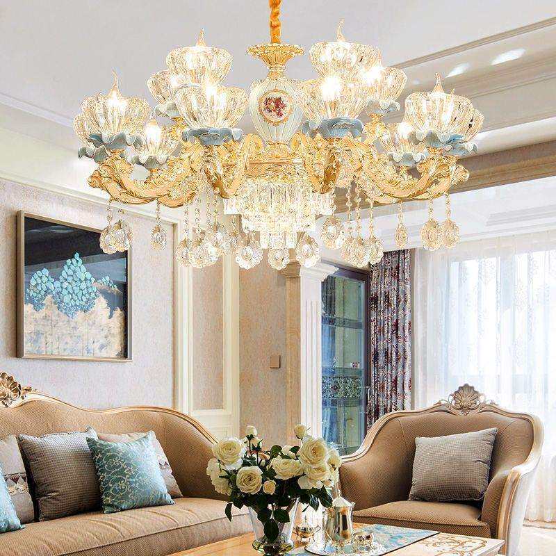 欧式奢华水晶吊灯具客厅大气家用餐厅陶瓷简欧复式楼酒店卧室灯饰