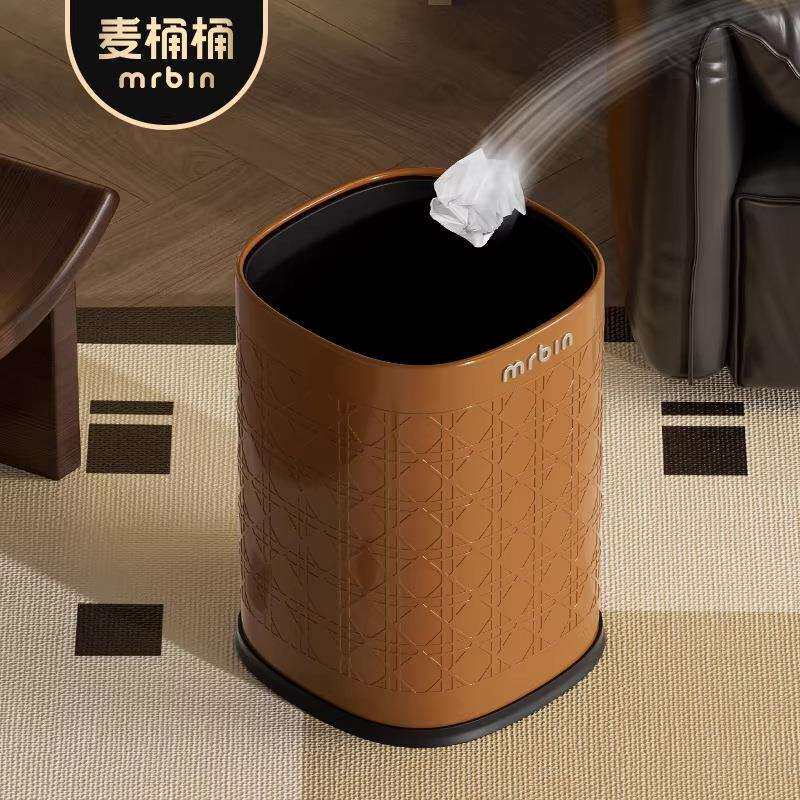 麦桶桶无盖垃圾桶2025新款家用复古厨房客厅卧室纸篓高颜值中古风