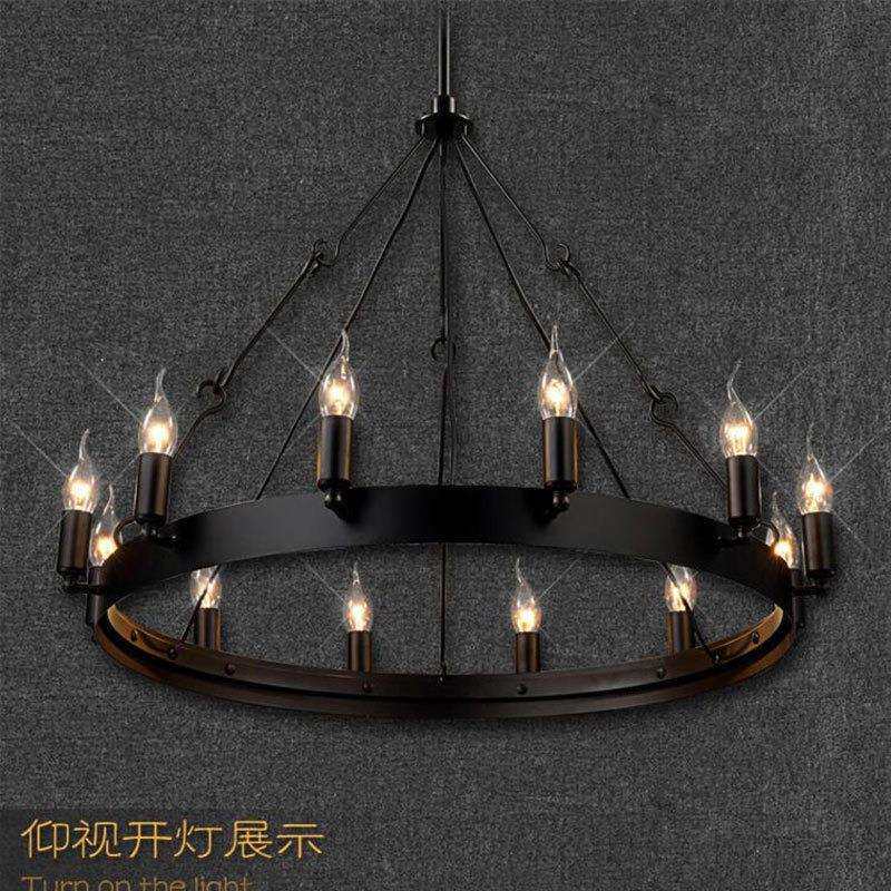 新款美式loft铁艺圆形蜡烛吊灯客厅酒吧客厅装饰个性咖啡厅复跨境