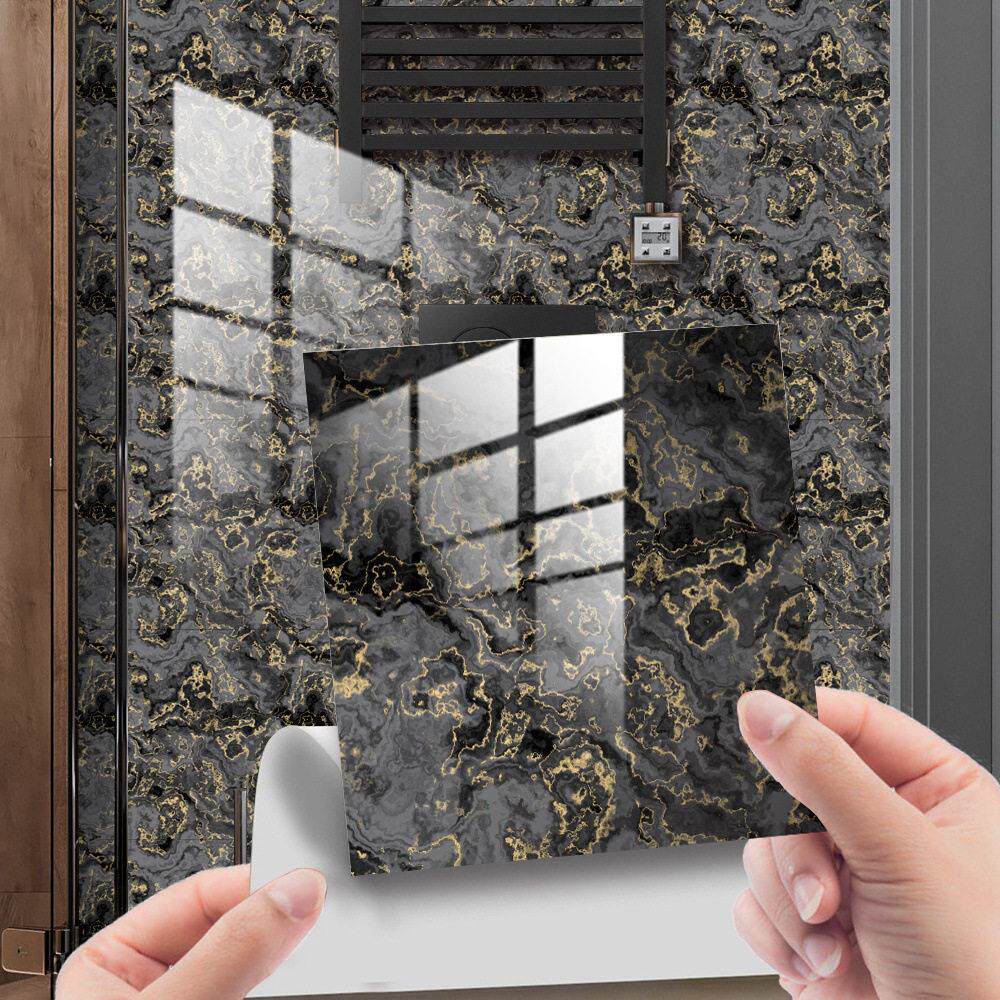 轻奢深灰色仿大理石花纹瓷砖地板贴踢脚线翻新遮丑装饰自粘墙贴纸