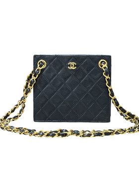 95新Chanel/香奈儿深蓝色金扣羊皮mini链条单肩斜挎包女款