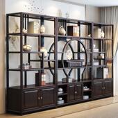 新中式 博古架多宝阁仿古古董摆件橡胶木展示柜茶室书架全实木