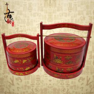 彷古代食盒中式饭盒木质喜事结婚庆陪嫁覆古装道具送餐手提篮多层