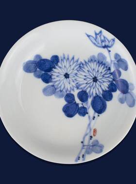 景德镇艺人定制手绘釉下彩青花瓷盘子家用深盘陶瓷盘子高白瓷餐具