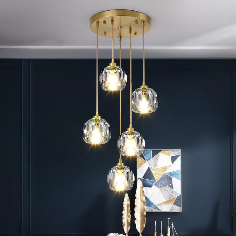 简约北欧风现代客厅餐厅灯水晶小吊灯圆盘轻奢全铜床头创意灯饰
