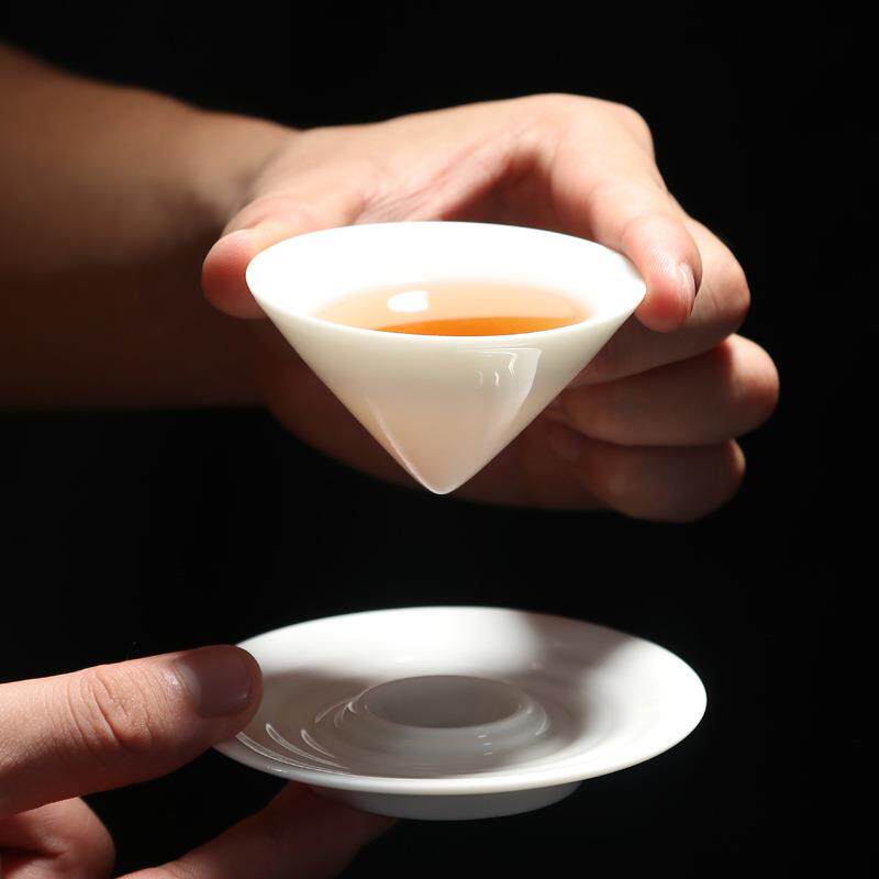 斗笠杯羊脂玉瓷茶杯小品茗杯主人杯陶瓷功夫茶具白瓷水滴感恩杯