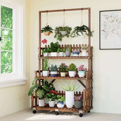 阳台防腐实木摆花架子落地式阶梯式户外靠墙简约台阶吊篮花盆架