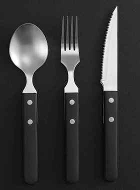 电木黑色刀柄高档西餐刀叉勺大齿锋利304不锈钢牛扒主餐刀鲍鱼刀