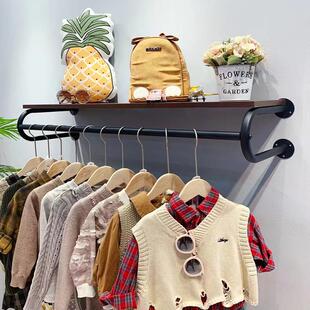 服装店百搭上墙展示架带板鞋包架衣服挂衣架男女装店童装店货架黑