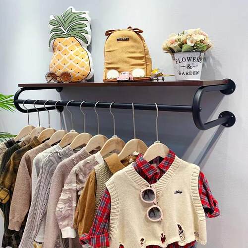 服装店百搭上墙展示架带板鞋包架衣服挂衣架男女装店童装店货架黑