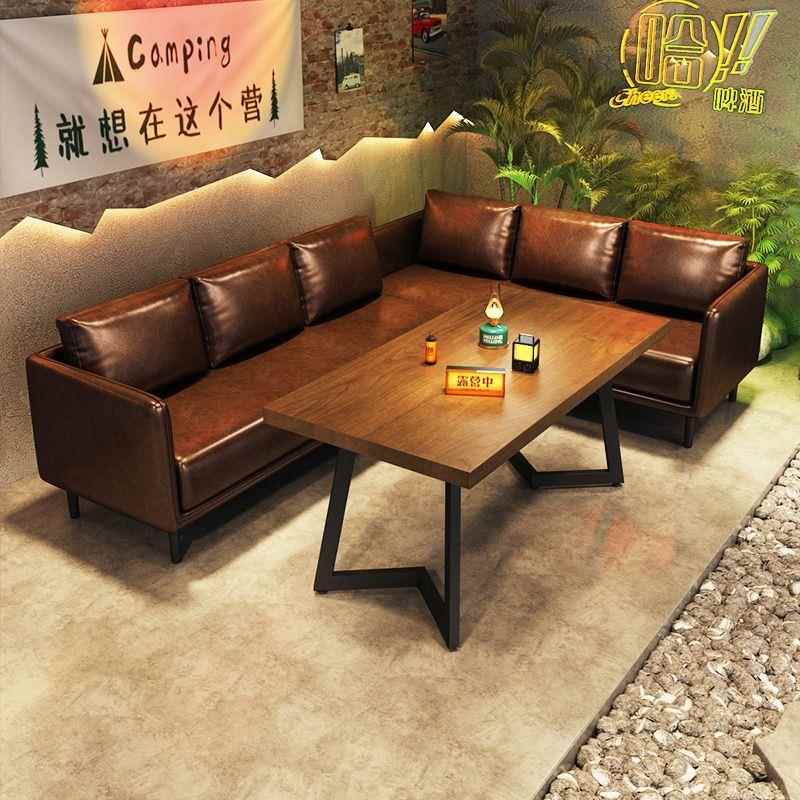 复古工业风酒吧卡座沙发烧烤店咖啡厅西餐厅清吧小酒馆桌椅组合